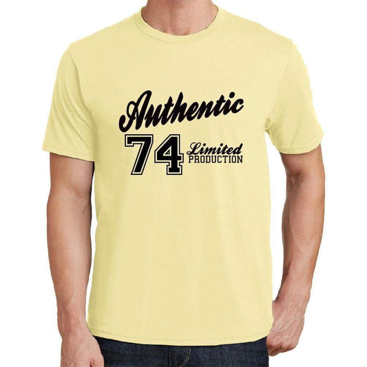 74 Authentic Yellow Mens Short Sleeve Round Neck T-Shirt - Yellow / S - Casual