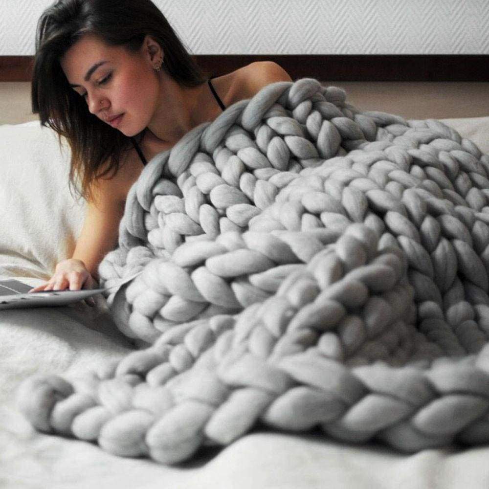 80*100cm Hand Chunky Knitted Blanket Thick Wool look Bulky Knitting Throw 6 Colors - Ultrabasic