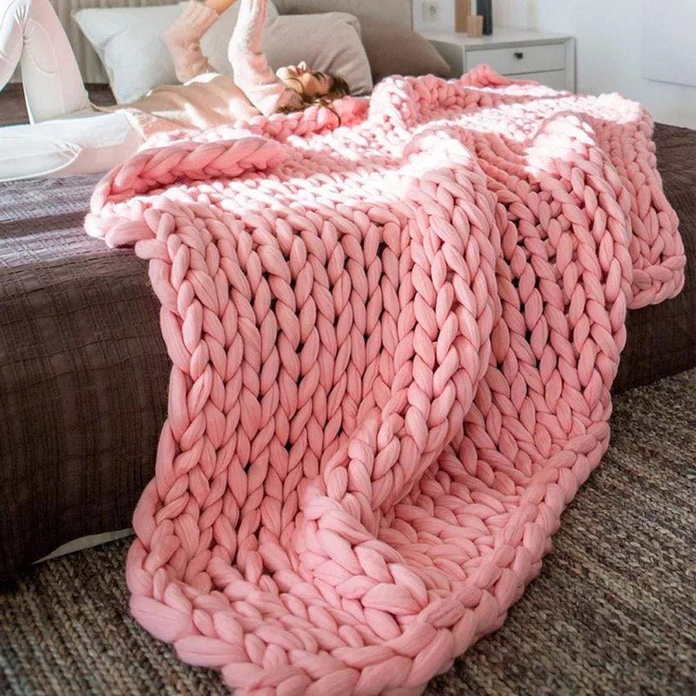 80*100cm Hand Chunky Knitted Blanket Thick Wool look Bulky Knitting Throw 6 Colors - Ultrabasic