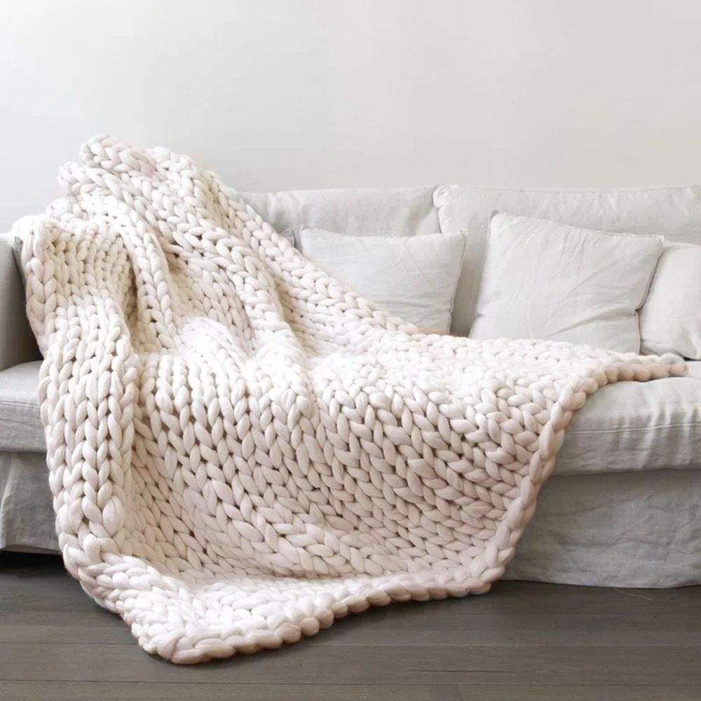 80*100cm Hand Chunky Knitted Blanket Thick Wool look Bulky Knitting Throw 6 Colors - Ultrabasic
