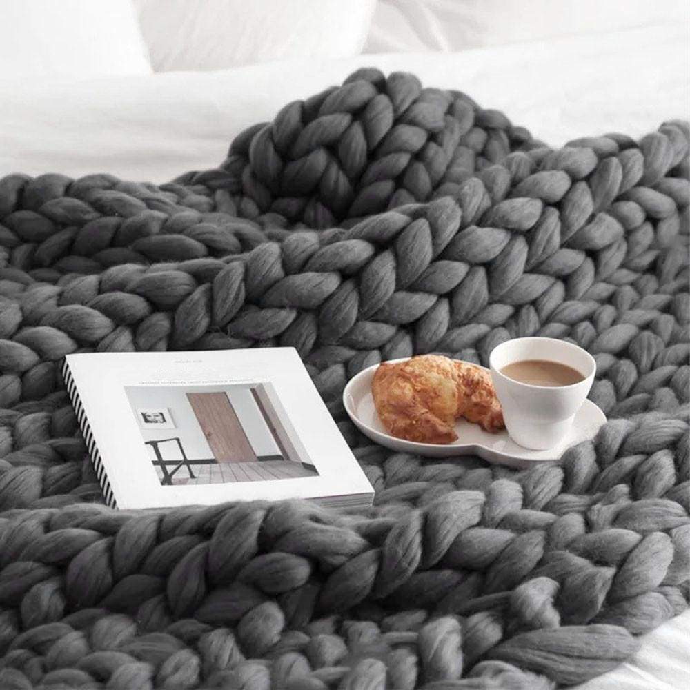 80*100cm Hand Chunky Knitted Blanket Thick Wool look Bulky Knitting Throw 6 Colors - Ultrabasic
