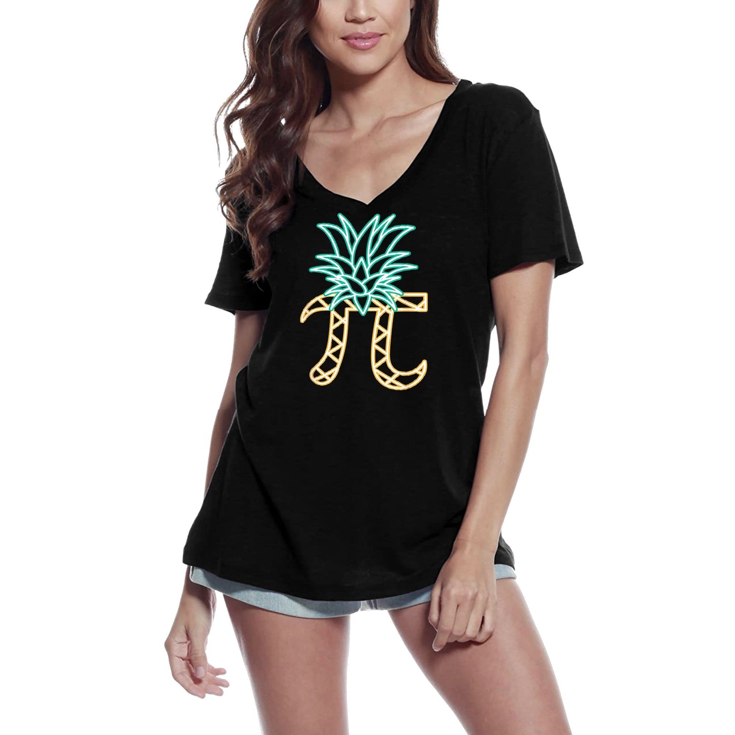ULTRABASIC Damen-T-Shirt mit V-Ausschnitt, Pi-Tag, Ananas-Nerd-Mathe – lustiges Geschenk-T-Shirt