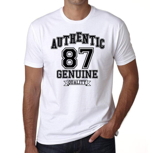 87 Authentic Genuine White Mens Short Sleeve Round Neck T-Shirt 00121 - White / S - Casual