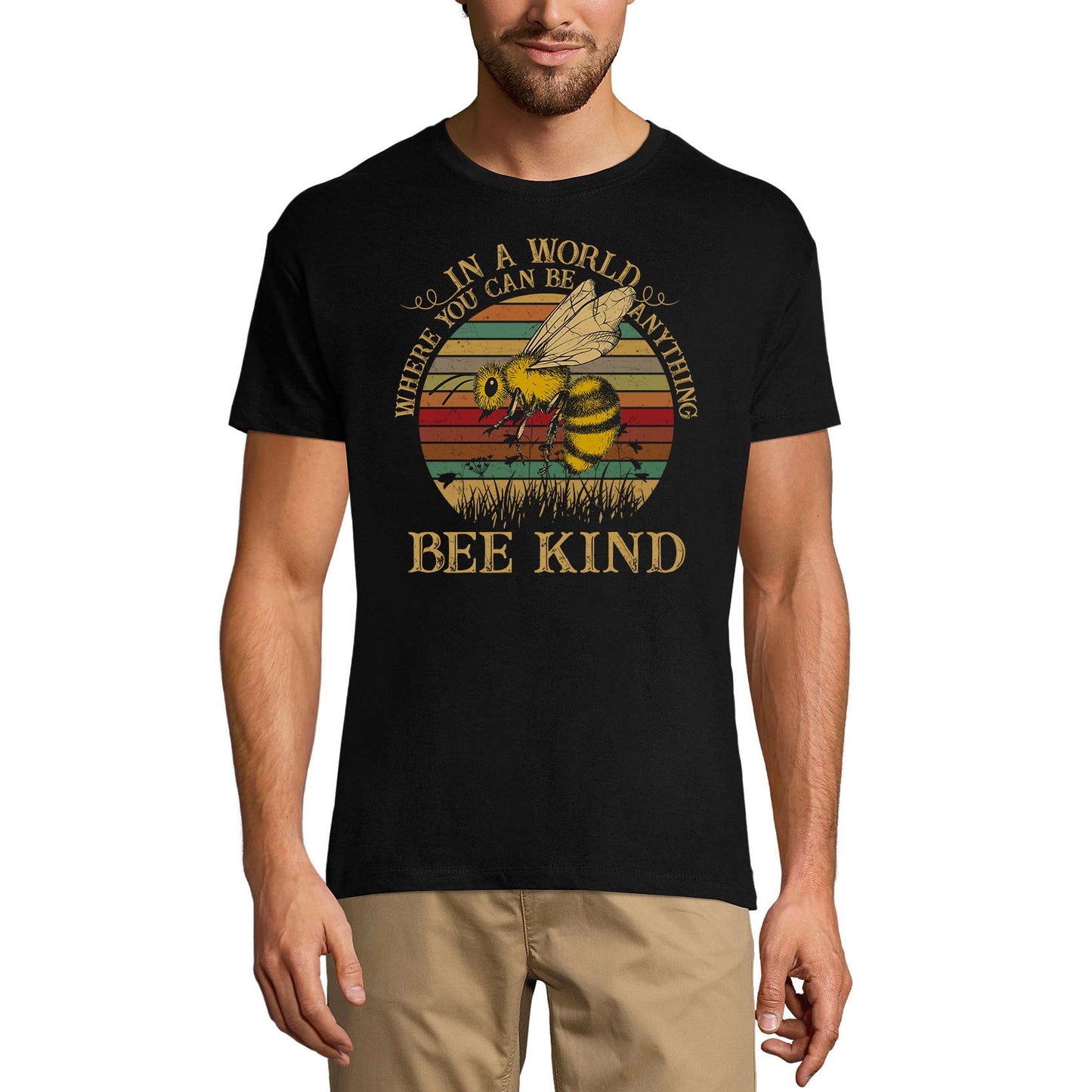 ULTRABASIC Men's Vintage T-Shirt In a World Where You Can be Anything Bee Kind - Funny Humor Tee Shirt