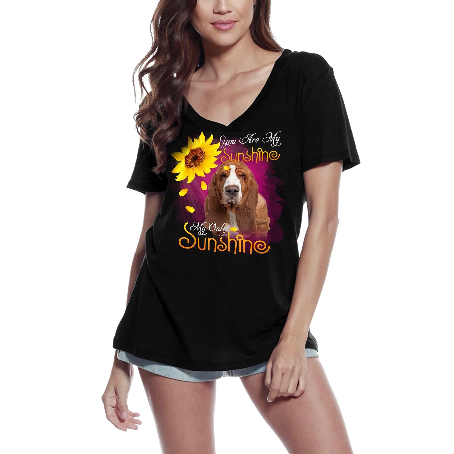 ULTRABASIC Women's V-Neck T-Shirt My Only Sunshine - Basset Hound - Vintage Shirt