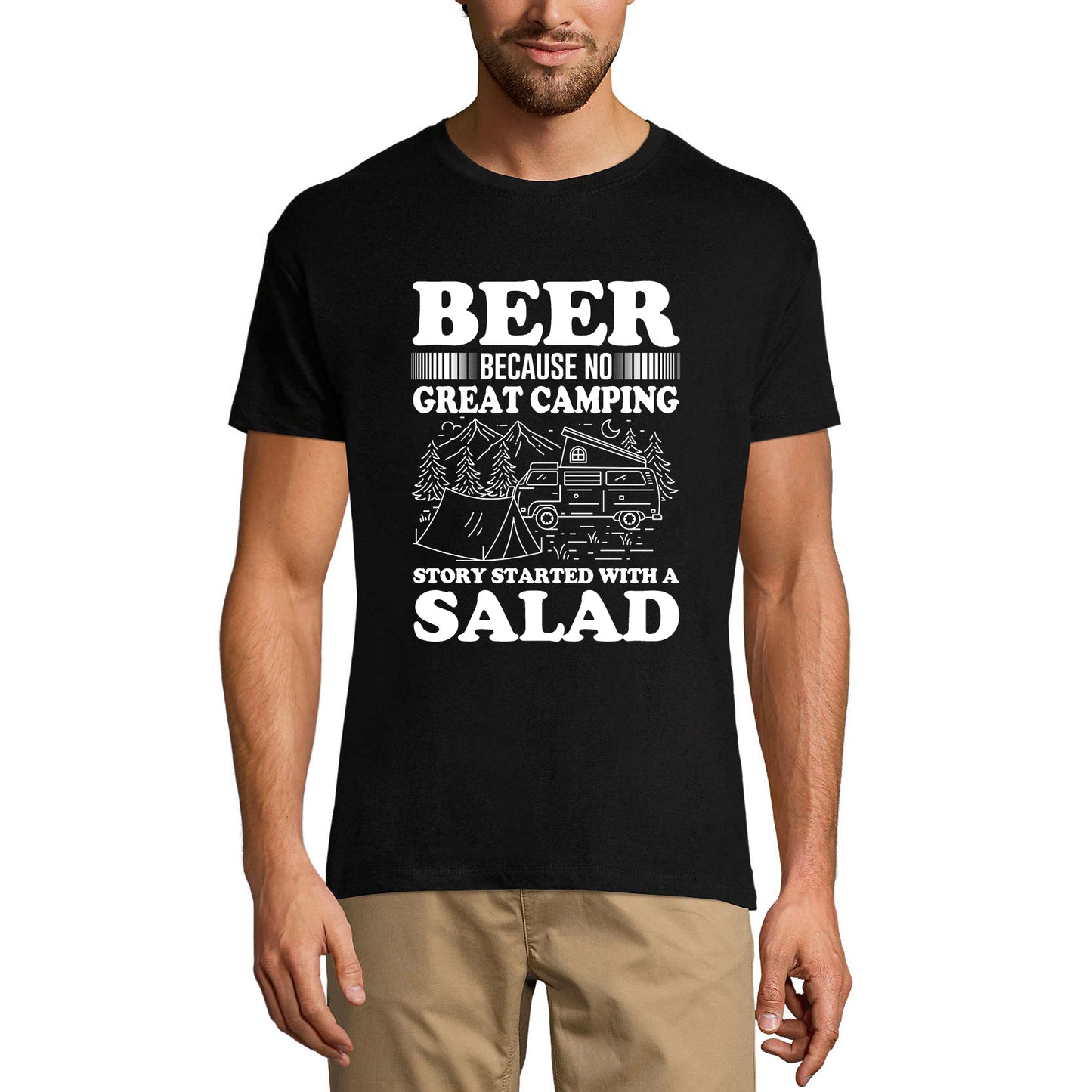 ULTRABASIC Men's T-Shirt Beer Because No Great Camping Story Started With a Salad - Beer Lover Tee Shirt