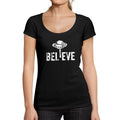 ULTRABASIC - Graphic Women's Believe UFO Alien T-Shirt Funny Casual Letter Print Tee Deep Black