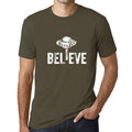 ULTRABASIC - Graphic Men's Believe UFO Alien T-Shirt Funny Casual Letter Print Tee Military Green