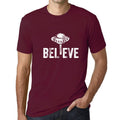 ULTRABASIC - Graphic Men's Believe UFO Alien T-Shirt Funny Casual Letter Print Tee Burgundy