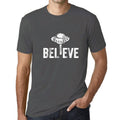 ULTRABASIC - Graphic Men's Believe UFO Alien T-Shirt Funny Casual Letter Print Tee Mouse Grey