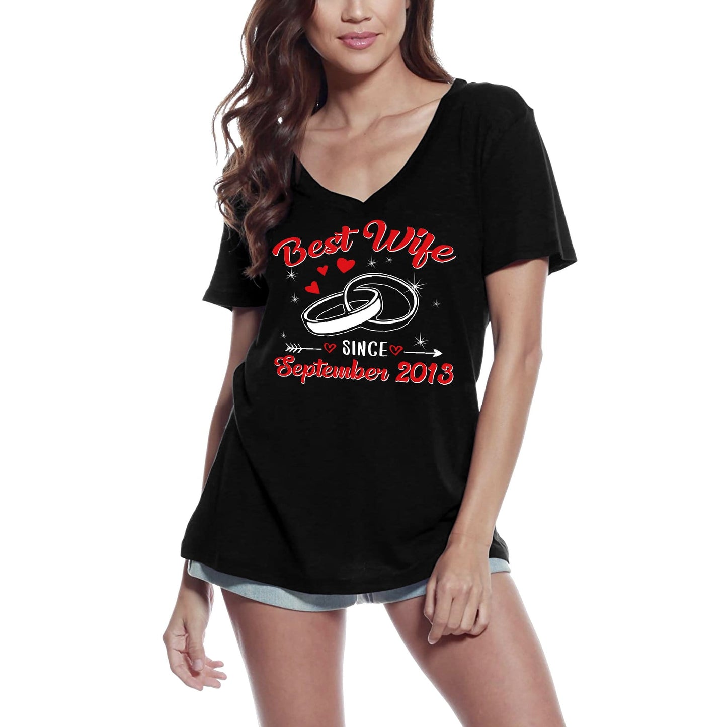 ULTRABASIC Women's T-Shirt Best Wife Since September 2013 - Marriage Wedding Anniversary - Love Short Sleeve Graphic Tees Tops