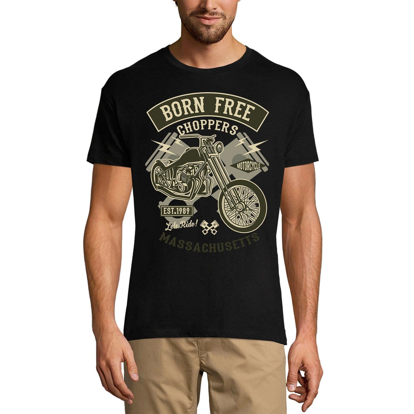 ULTRABASIC Men's T-Shirt Born Free Choppers - Massachusetts Motorcycle Vintage Shirt