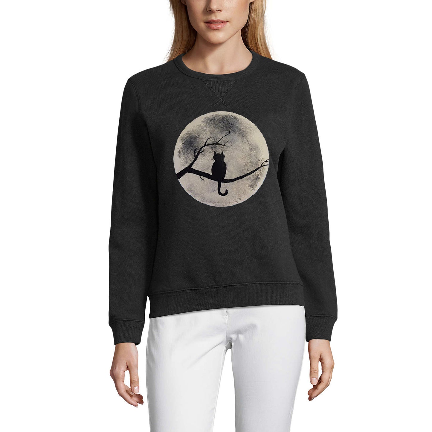 ULTRABASIC Damen-Sweatshirt Funny Cat Moon – süßer Kitty-Pullover für Damen