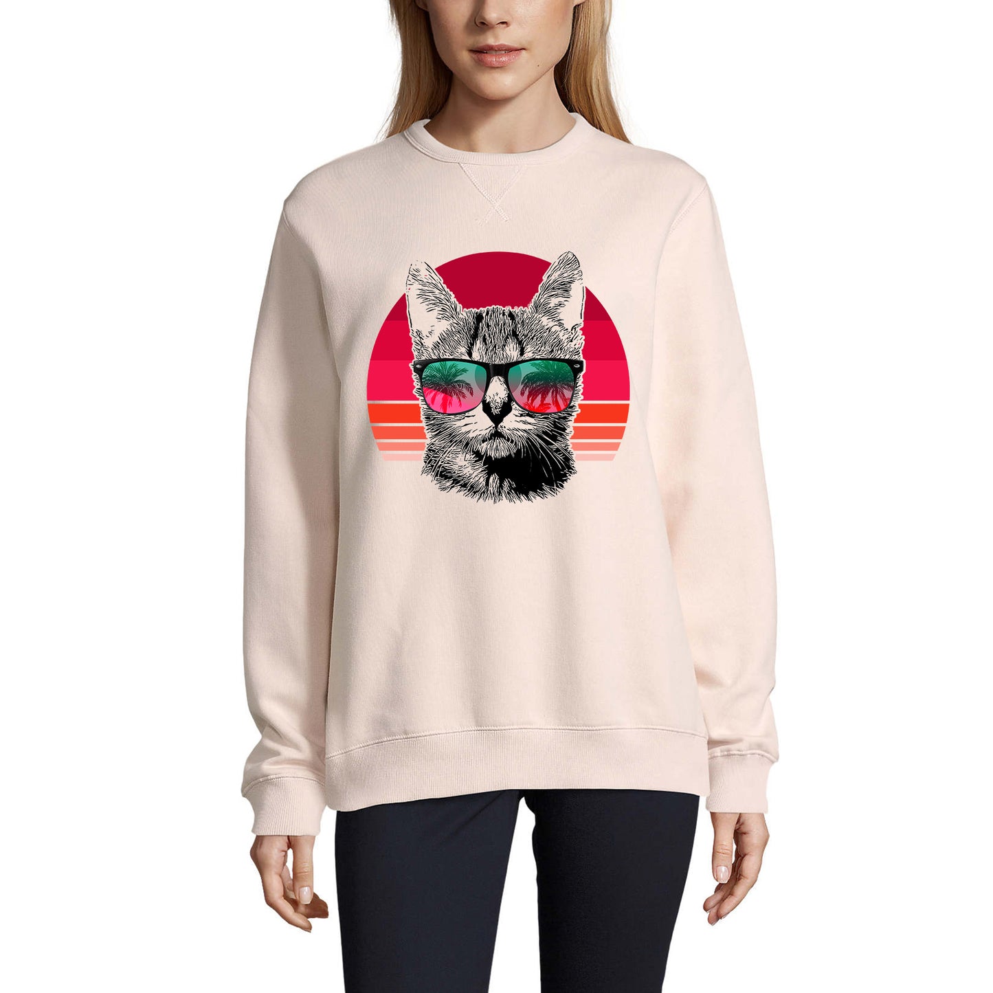 ULTRABASIC Women's Sweatshirt Cool Cat In Sunset Retro - Kitten Funny Sweater for Ladies