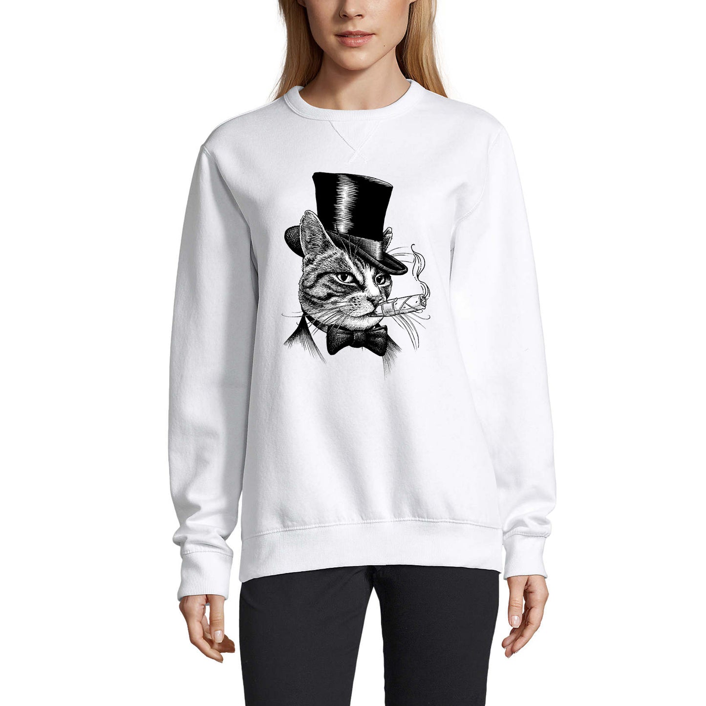 ULTRABASIC Damen Sweatshirt Katze rauchend – Tomcat Lustiger Pullover für Damen