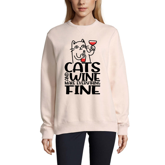 ULTRABASIC Lustiges Damen-Sweatshirt „Cats and Wine Make Everything Fine“ – süßer Kitty-Pullover für Damen