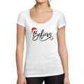 ULTRABASIC - Graphic Women's Christmas Believe Hat Cute T-Shirt Xmas Gift Ideas White