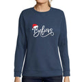 ULTRABASIC - Graphic Women's Christmas Believe Hat Cute Sweatshirt Xmas Gift Ideas Denim