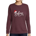 ULTRABASIC - Graphic Women's Christmas Believe Hat Cute Sweatshirt Xmas Gift Ideas Burgundy