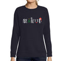 ULTRABASIC - Graphic Women's Christmas Believe Tree Sweatshirt Xmas Gift Ideas French Navy