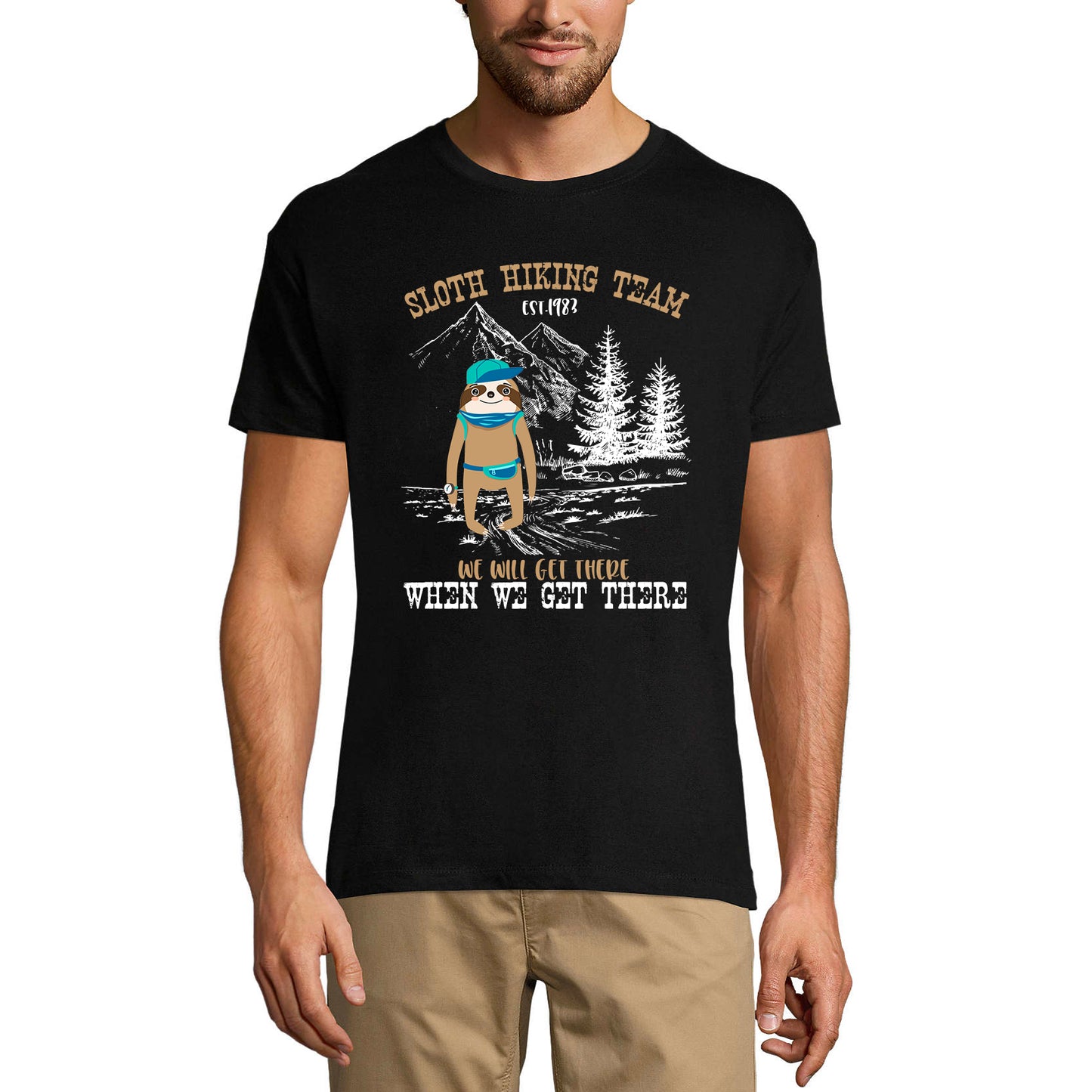 ULTRABASIC Men's Novelty T-Shirt Sloth Hiking Team - Funny Mountain Hiker Tee Shirt