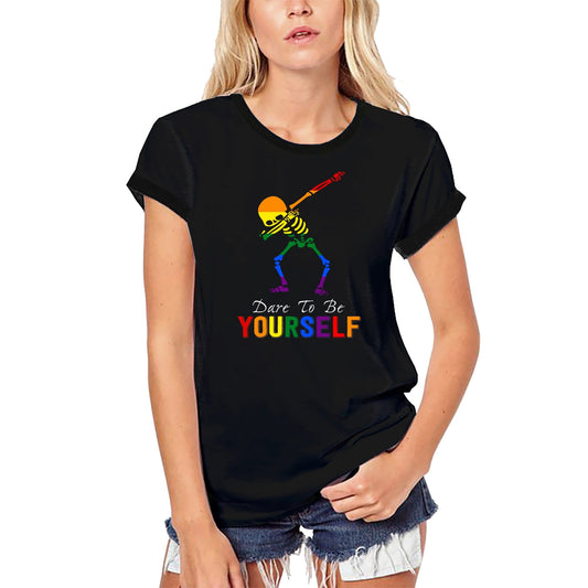 ULTRABASIC Women's Organic T-Shirt Dare To Be Yourself - LGBT Dabbing Skeleton