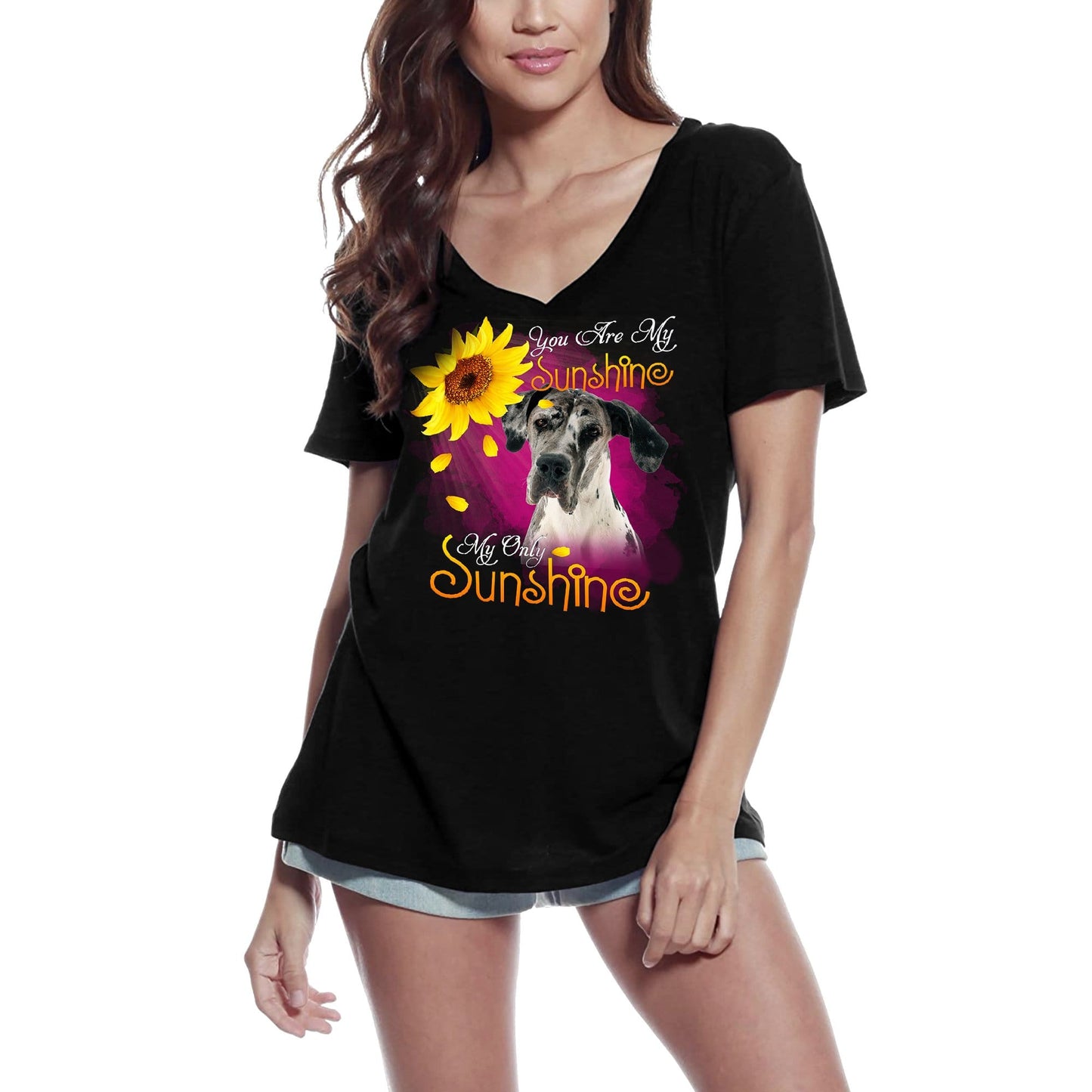 ULTRABASIC Women's V-Neck T-Shirt My Only Sunshine - Great Dane - Vintage Shirt
