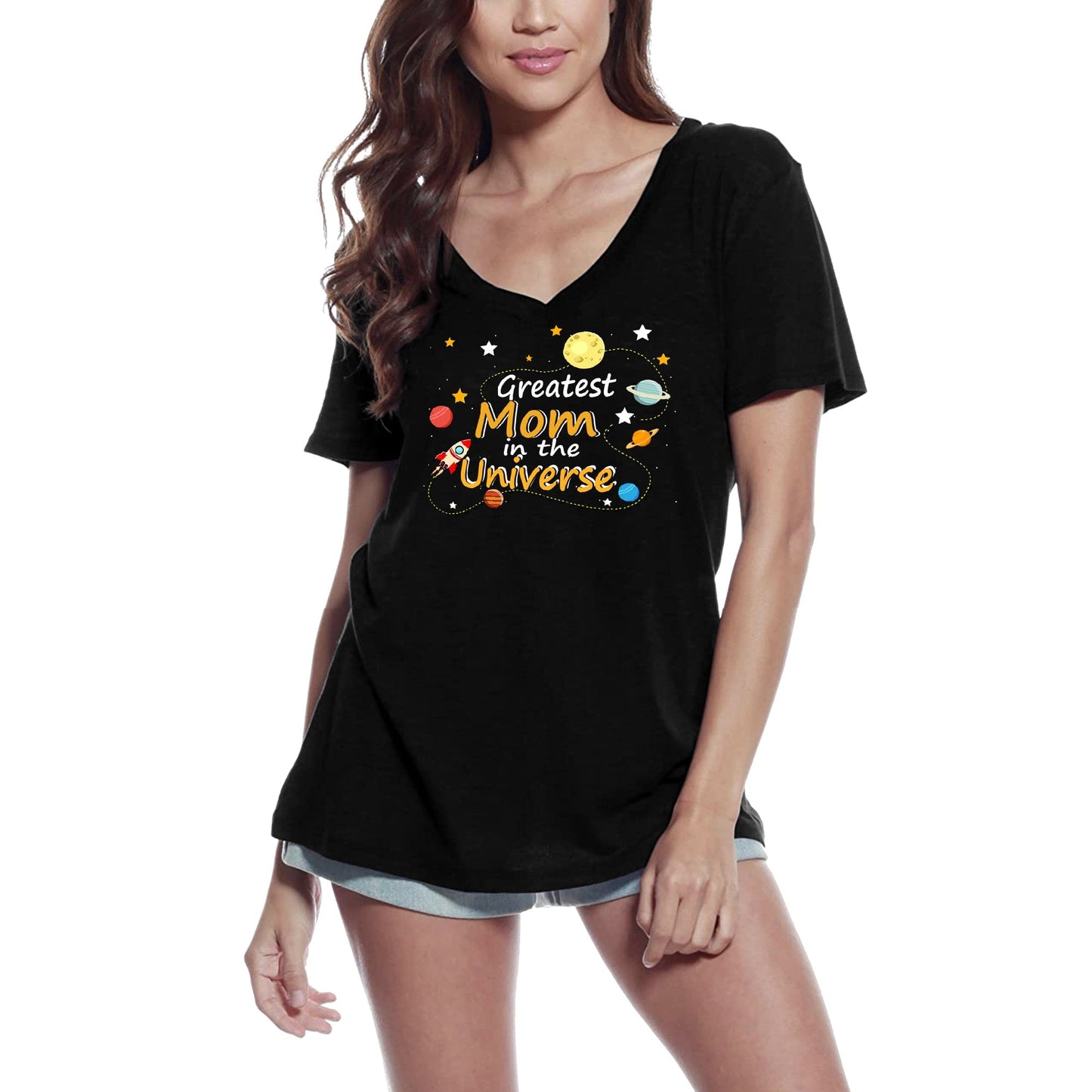 ULTRABASIC Women's T-Shirt Greatest Mom in the Universe - Short Sleeve Tee Shirt Tops