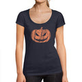 ULTRABASIC - Graphic Women's Pumpkin Face T-Shirt Cute Casual Fall Halloween Tee Tops French Navy