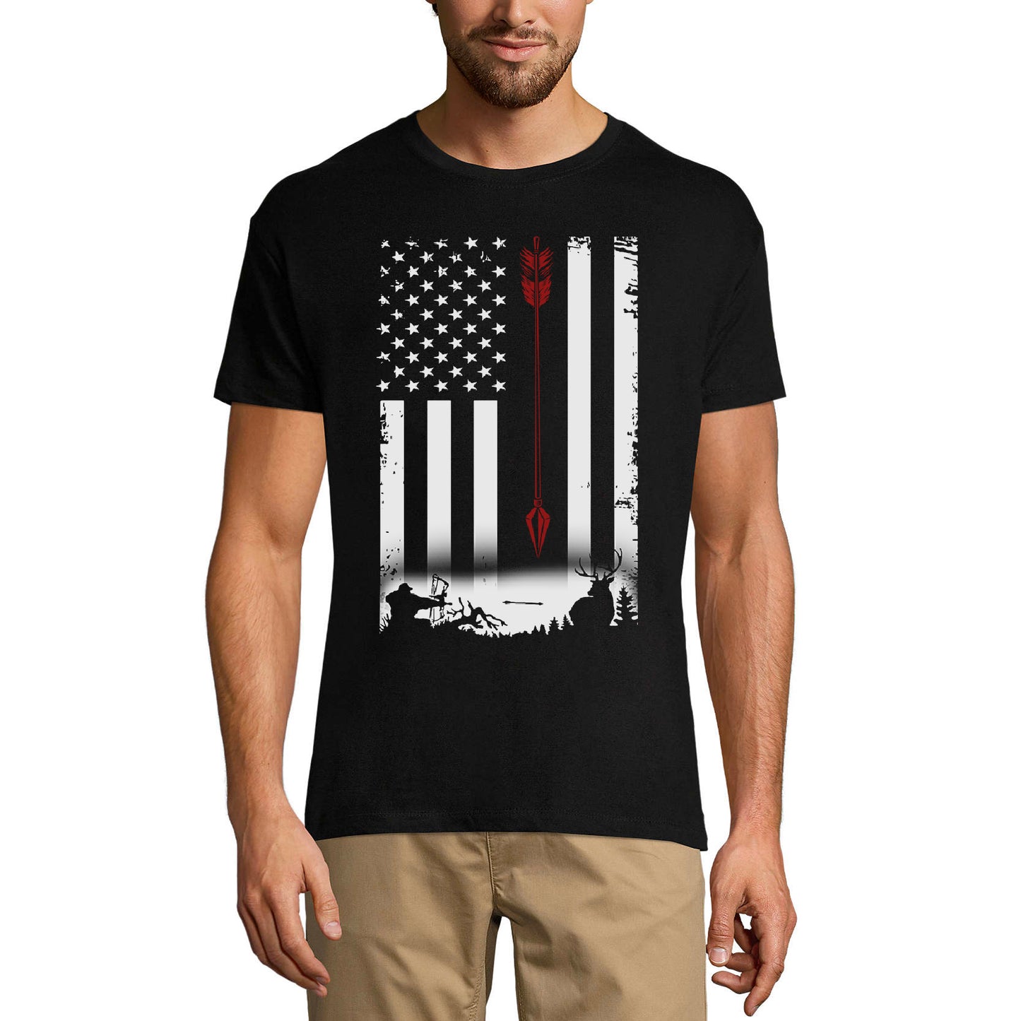 ULTRABASIC Men's T-Shirt US Flag Deer Hunter - Hunter Tee Shirt