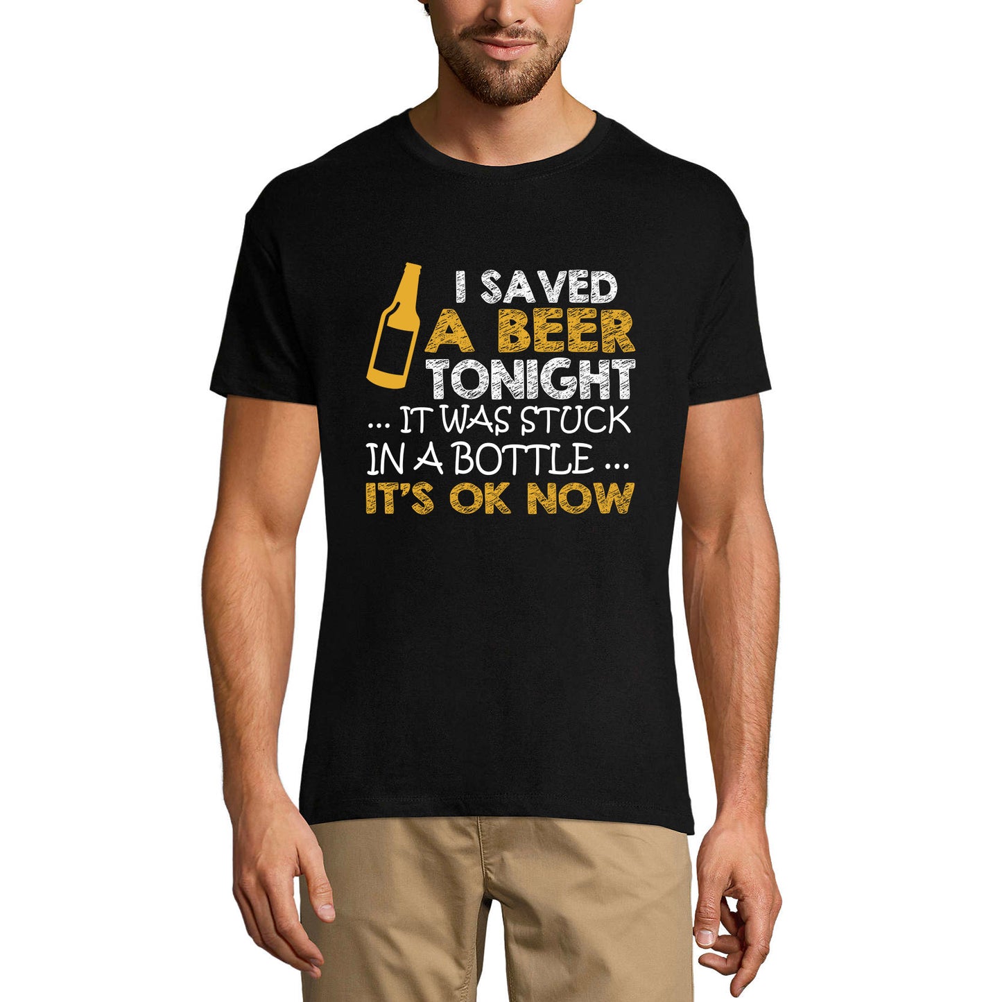 ULTRABASIC Herren-T-Shirt „I Saved a Beer Tonight It Was Stuck In Bottle“ – lustiges Spruch-T-Shirt für Bierliebhaber