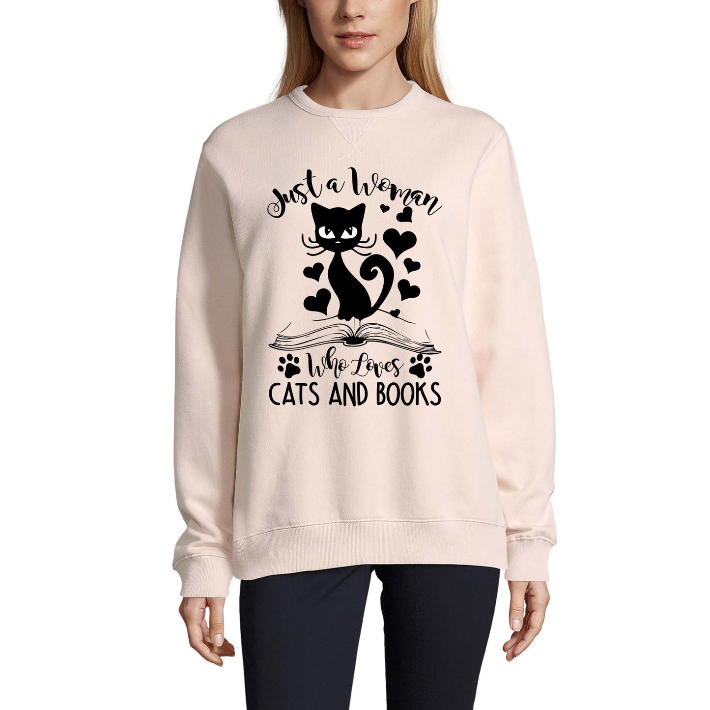 ULTRABASIC Damen-Sweatshirt „Nur eine Frau, die Katze und Bücher liebt – süße Katze“.