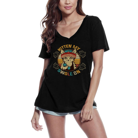 ULTRABASIC Women's Gym T-Shirt Kitten My Swole On - Funny Cat Lover Shirt