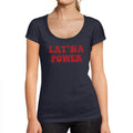 ULTRABASIC - Women's Low-Cut Round Neck T-Shirt Latina Power Printed Letters French Navy