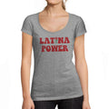 ULTRABASIC - Women's Low-Cut Round Neck T-Shirt Latina Power Printed Letters Grey Marl
