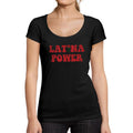 ULTRABASIC - Women's Low-Cut Round Neck T-Shirt Latina Power Printed Letters Deep Black