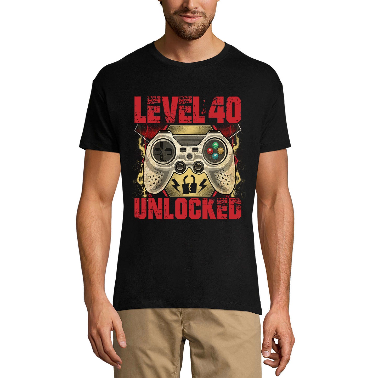 ULTRABASIC Men's Gaming T-Shirt Level 40 Unlocked - Gaming Gamer Joystick 40th Birthday Tee Shirt