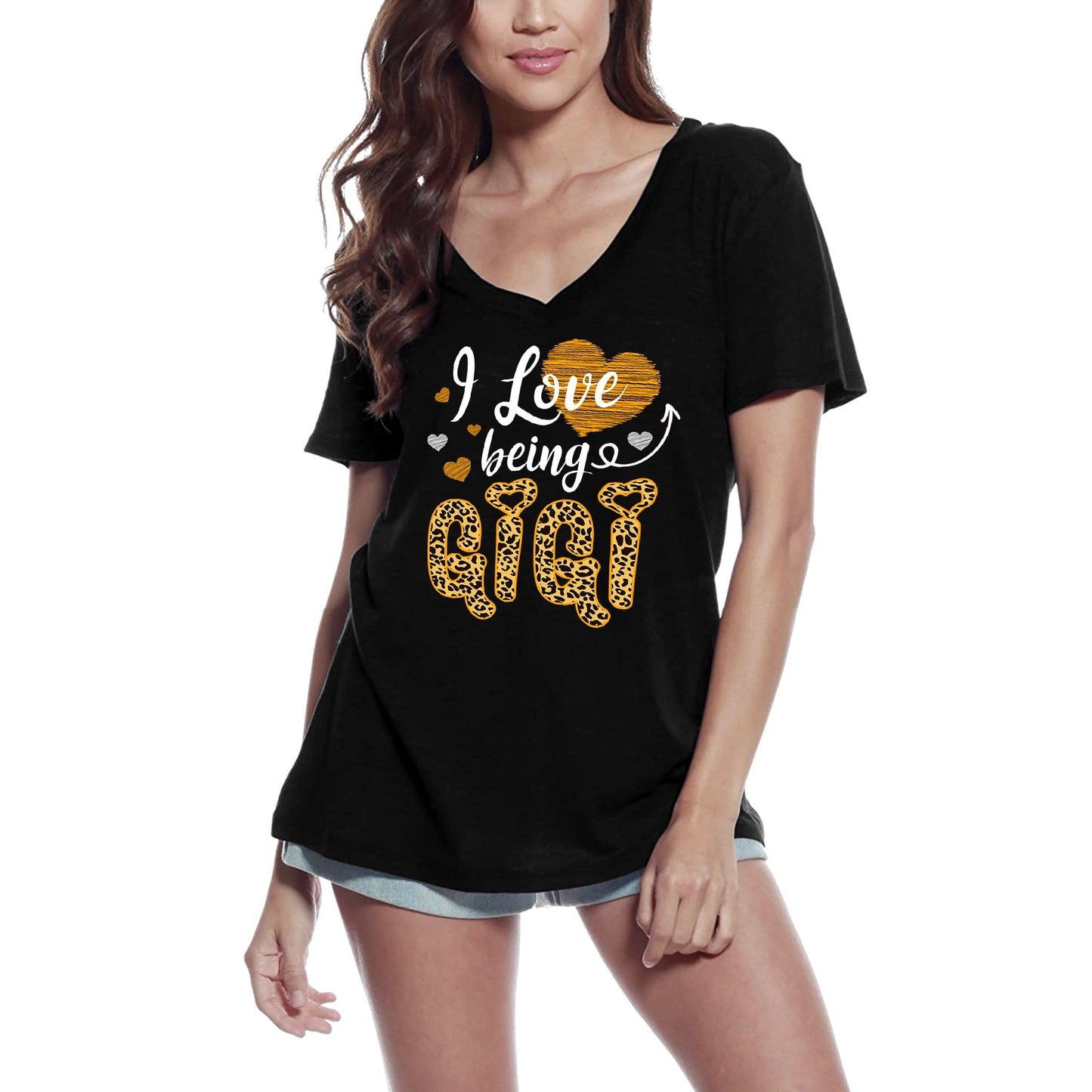 ULTRABASIC Women's V Neck T-Shirt I Love Being Gigi - Grandmother Tee Shirt