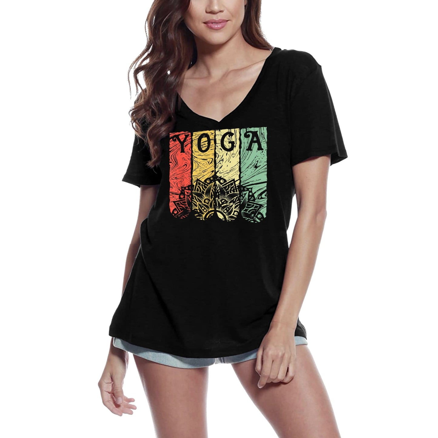 ULTRABASIC Women's V-Neck T-Shirt Retro Mandala Yoga - Spiritual Meditation Gift Tee Shirt