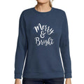 ULTRABASIC - Graphic Women's Long Sleeve Merry And Bright Christmas Sweatshirt Cute Printed Xmas Gift Ideas Denim