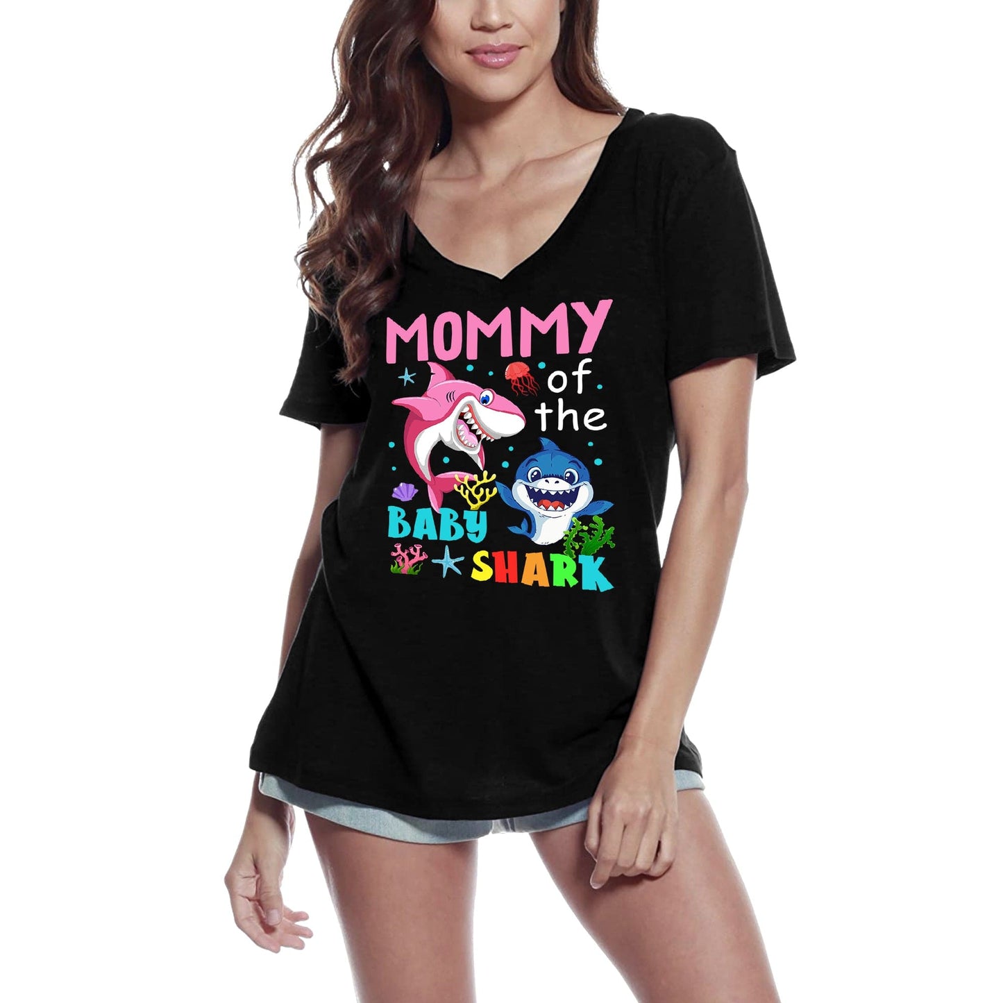 ULTRABASIC Damen T-Shirt Mommy of the Baby Shark – Lustiges Mutter-T-Shirt