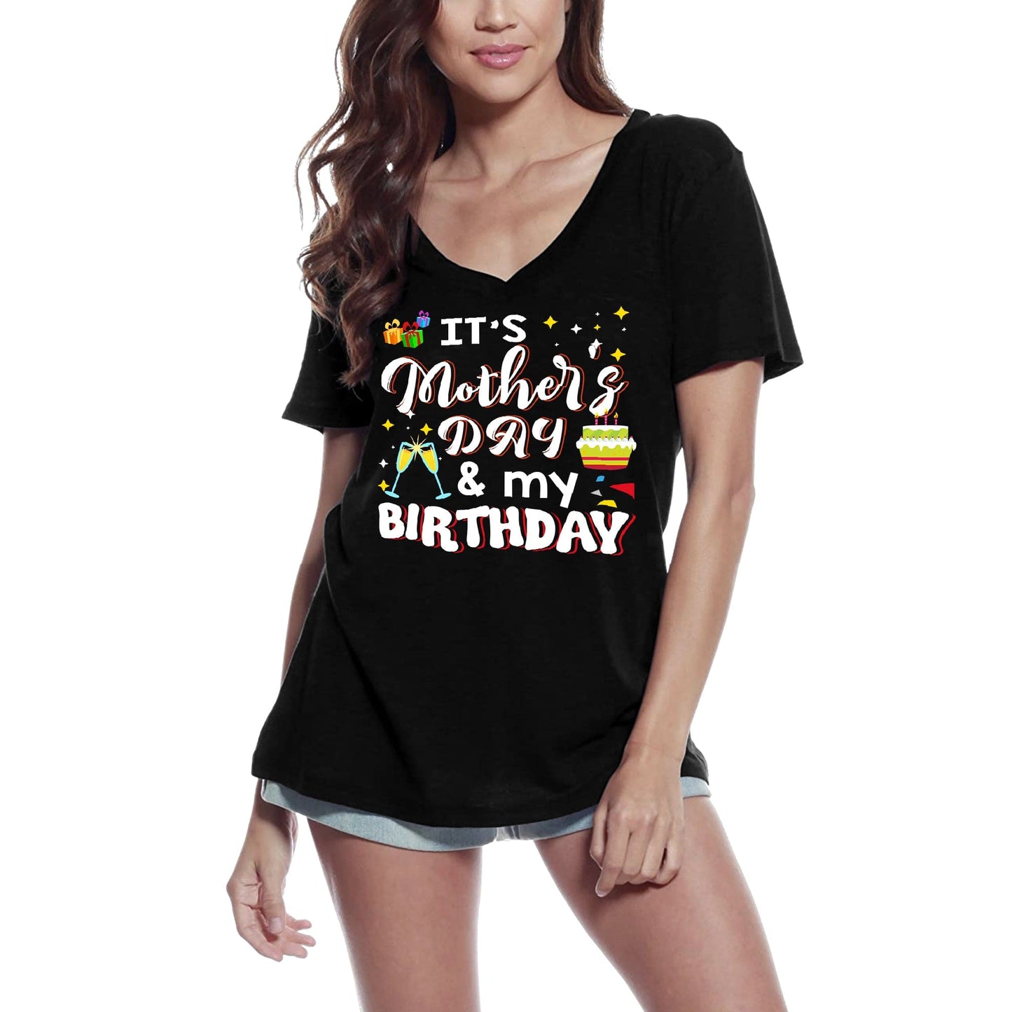 ULTRABASIC Damen-T-Shirt „It's Mother's Day and My Birthday“ – kurzärmeliges T-Shirt