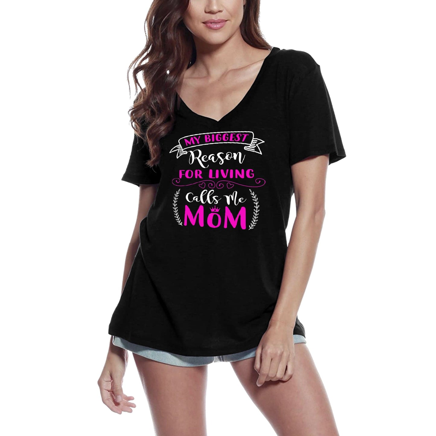 ULTRABASIC Women's T-Shirt My Biggest Reason for Living Calls Me Mom - Short Sleeve Tee Shirt Tops