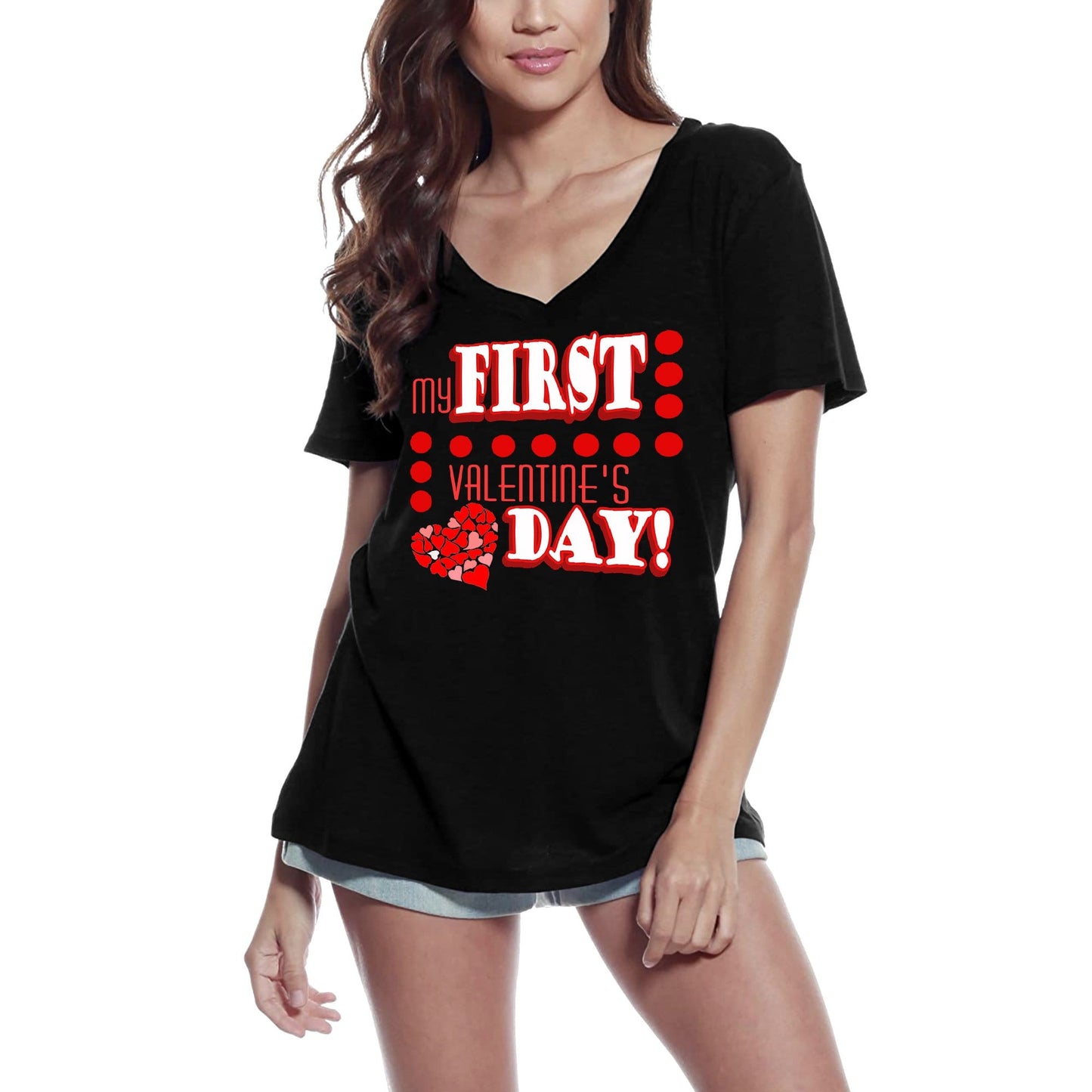 ULTRABASIC Women's T-Shirt My First Valentine's Day - Love Romantic Tee Shirt