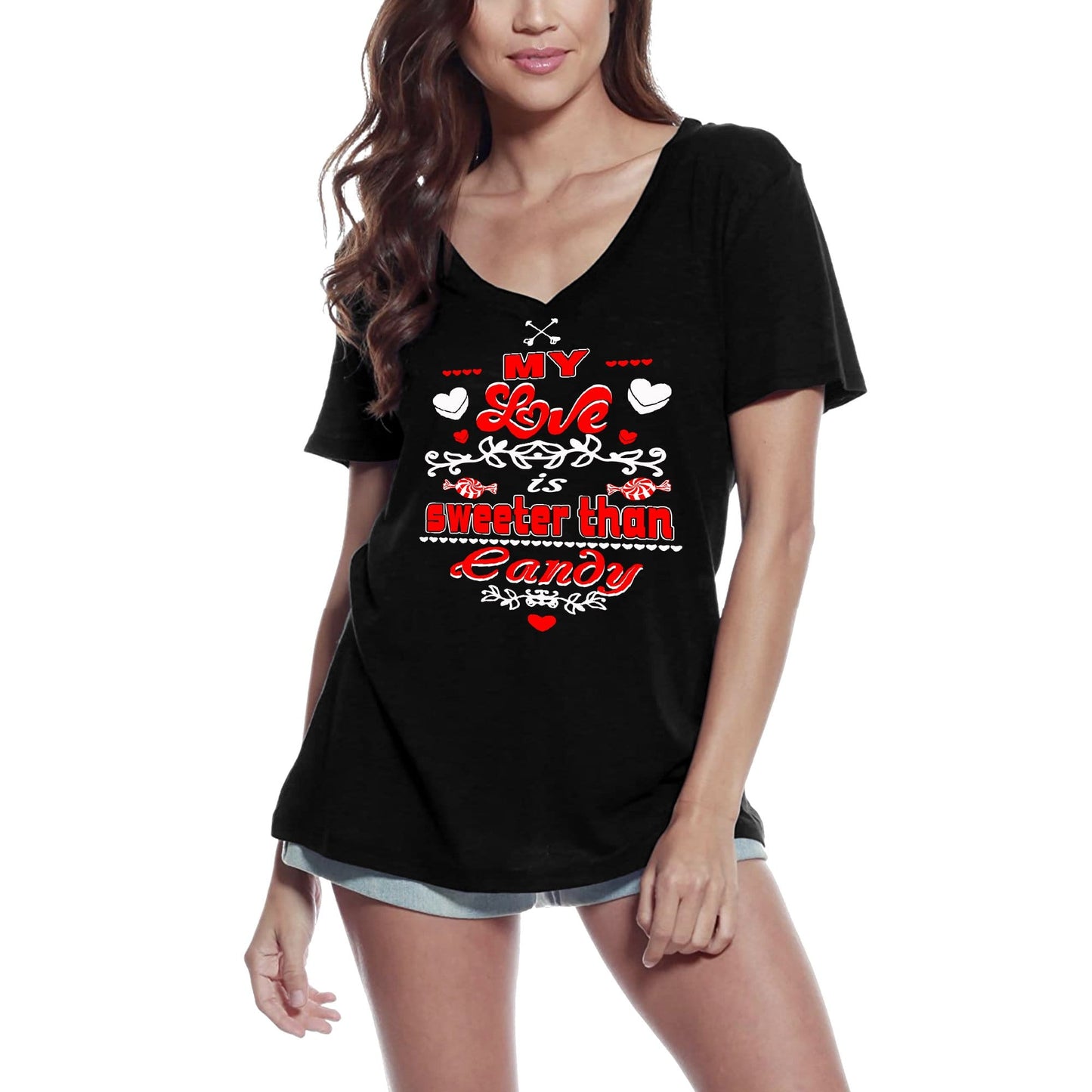 ULTRABASIC Women's T-Shirt My Love Is Sweeter Than Candy - Valentine's Day Short Sleeve Graphic Tees Tops