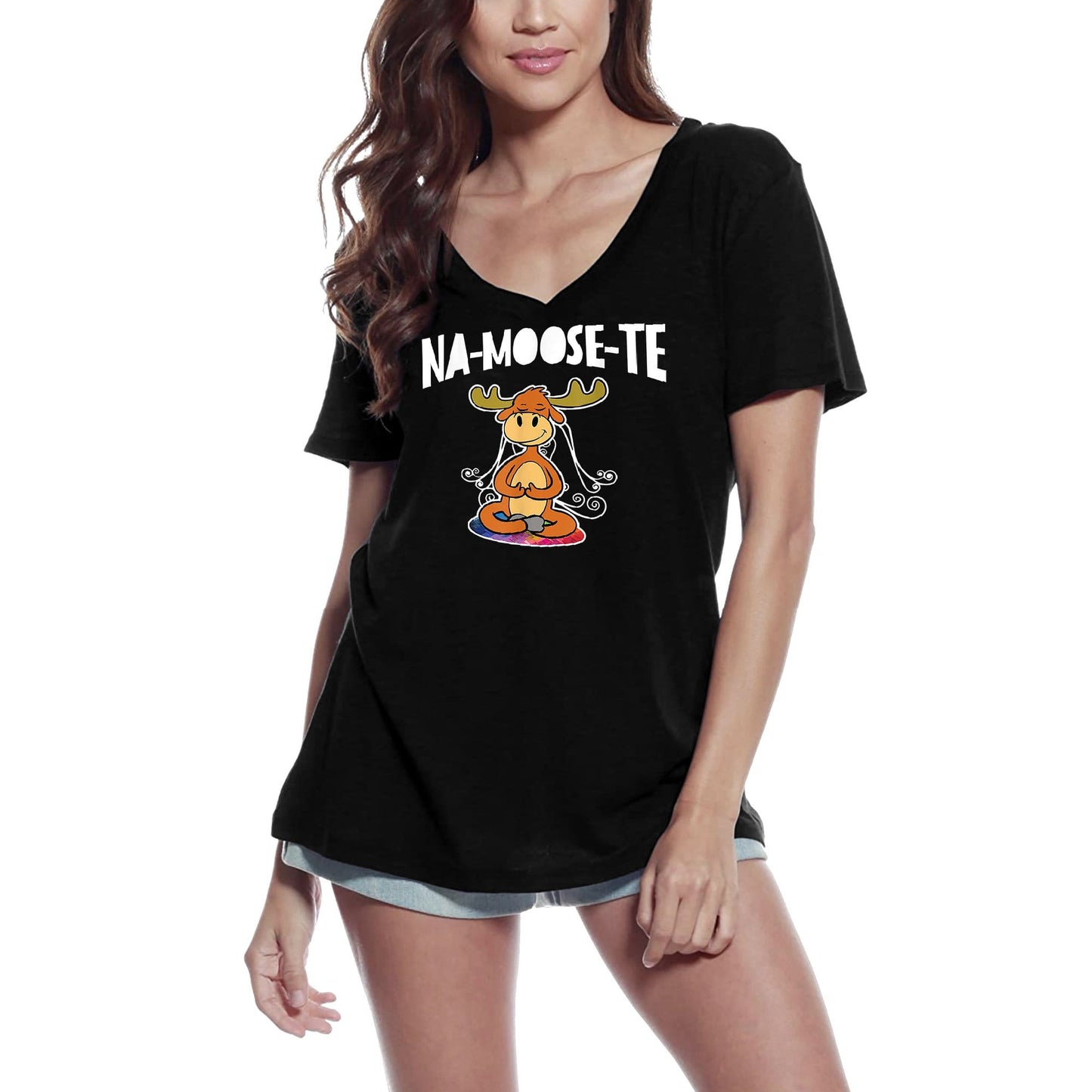 ULTRABASIC Damen V-Ausschnitt Na-Moose-te Hippy Yoga Style – Yoga Peace T-Shirt