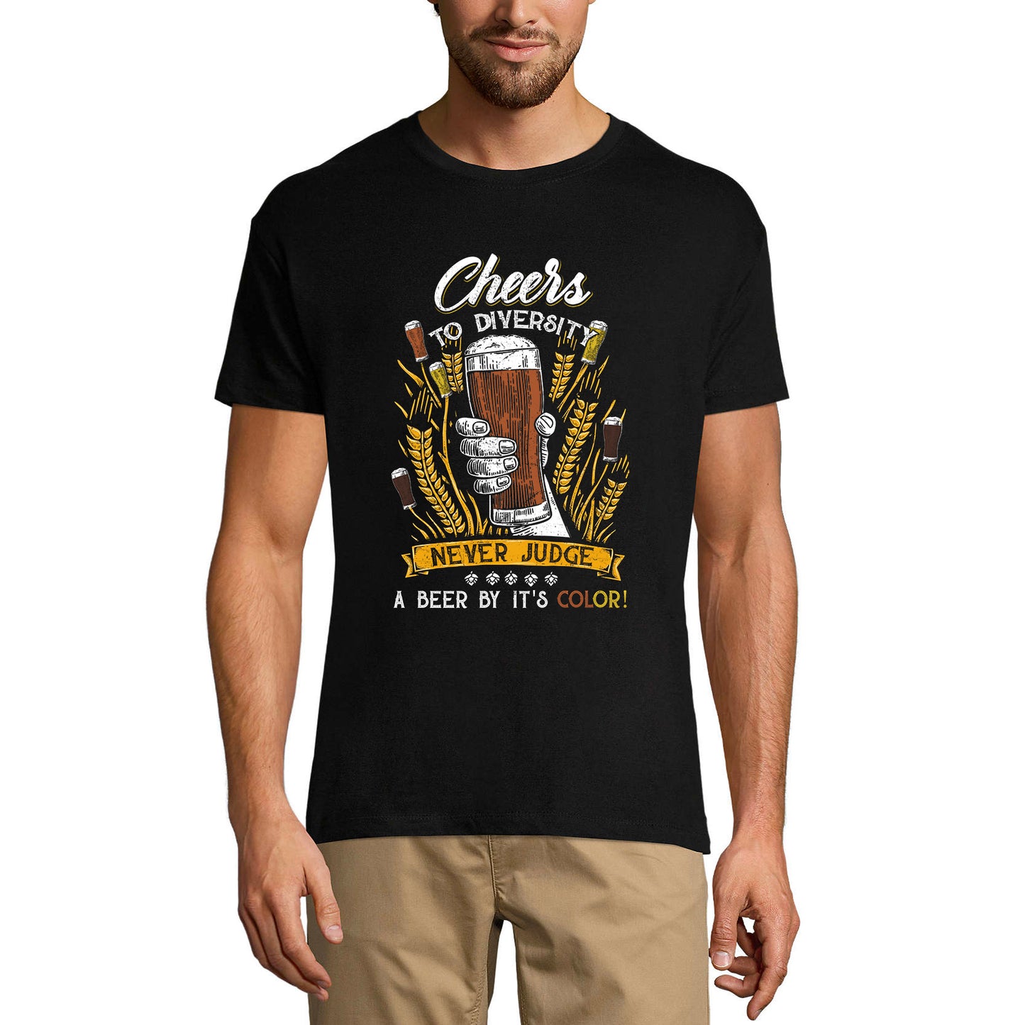 ULTRABASIC Herren-T-Shirt „Cheers to Diversity Never Judge Beer by It's Color“ – Bierliebhaber-T-Shirt