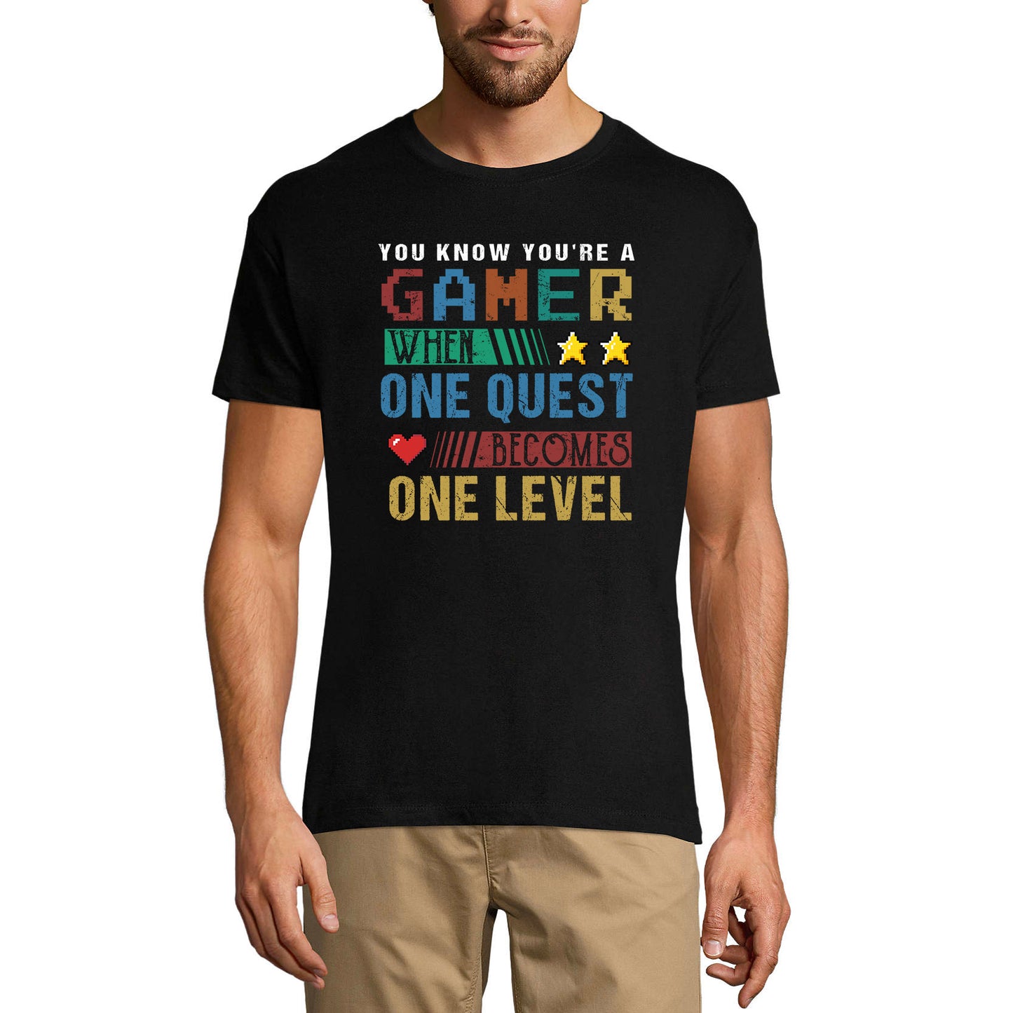 ULTRABASIC Men's T-Shirt One Quest Becomes One Level - Gaming Quote - Joke Tee