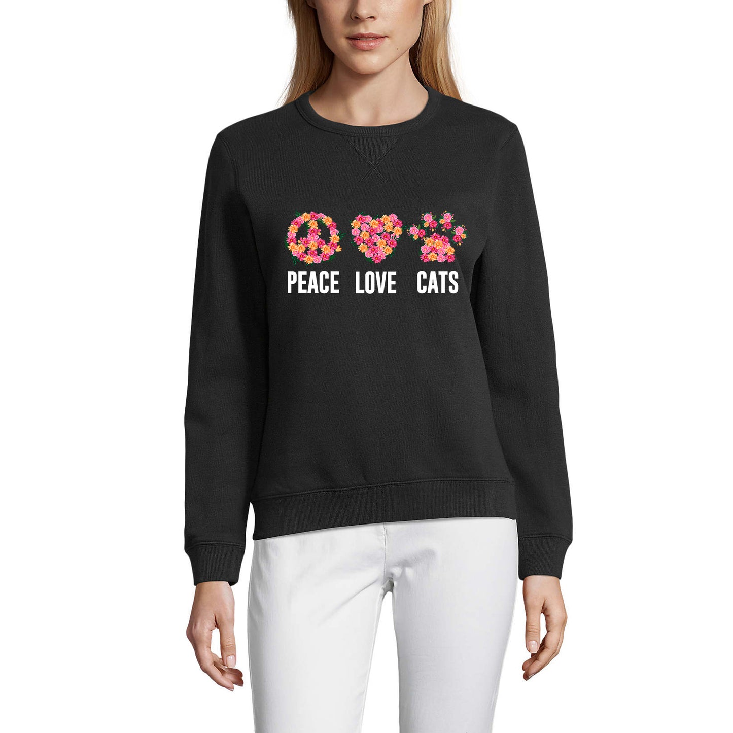 ULTRABASIC Women's Sweatshirt Peace Love Cats - Love Cat Paws - Cute Sully