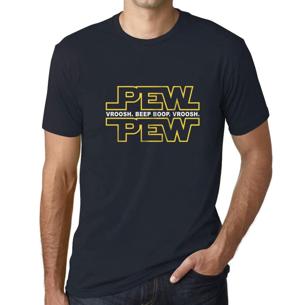 Graphic Men's Pew Pew T-Shirt Yellow Letter Print Tee Navy - Ultrabasic